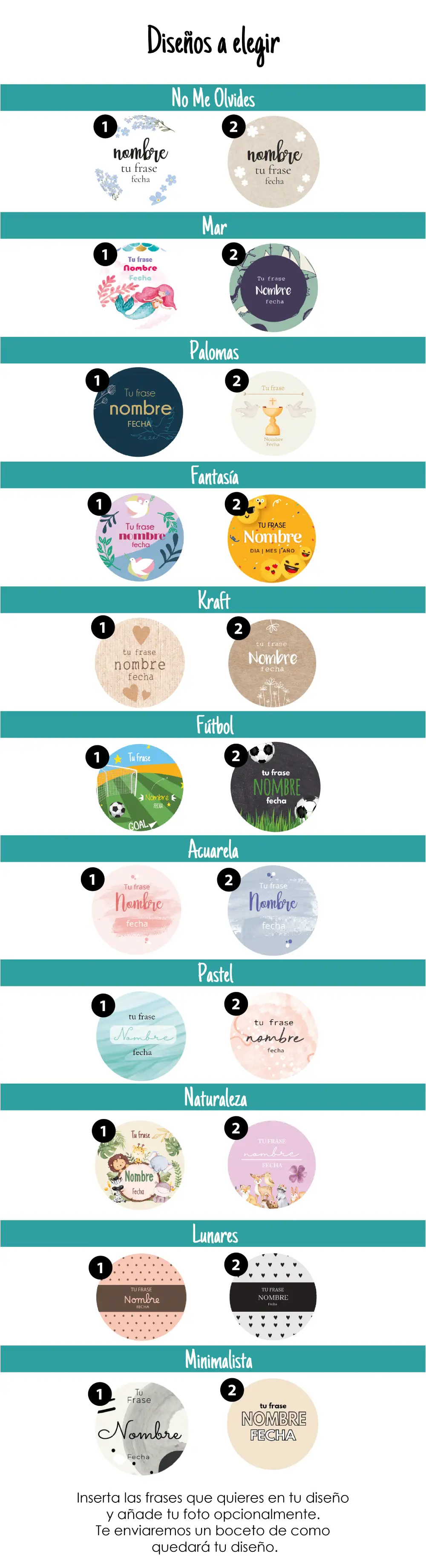 size chart diseños comunión redondos no me olvides